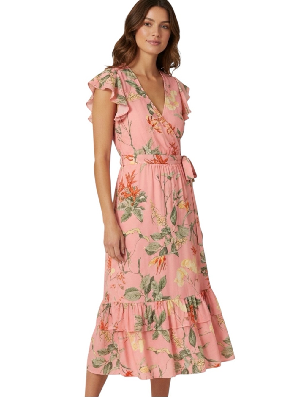 Gibson Latimer Floral Flutter Sleeve Dress. Sz. 6